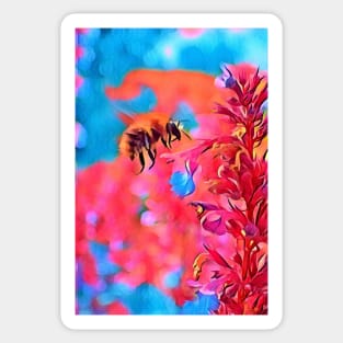 Honey Bee Landing on a Penstemon Flower Sticker